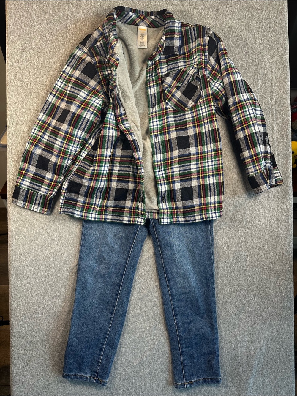 Boys Size 5/6 Outfit Gymboree Plaid Sherpa Lined Jacket + Highland Jeans Size 6